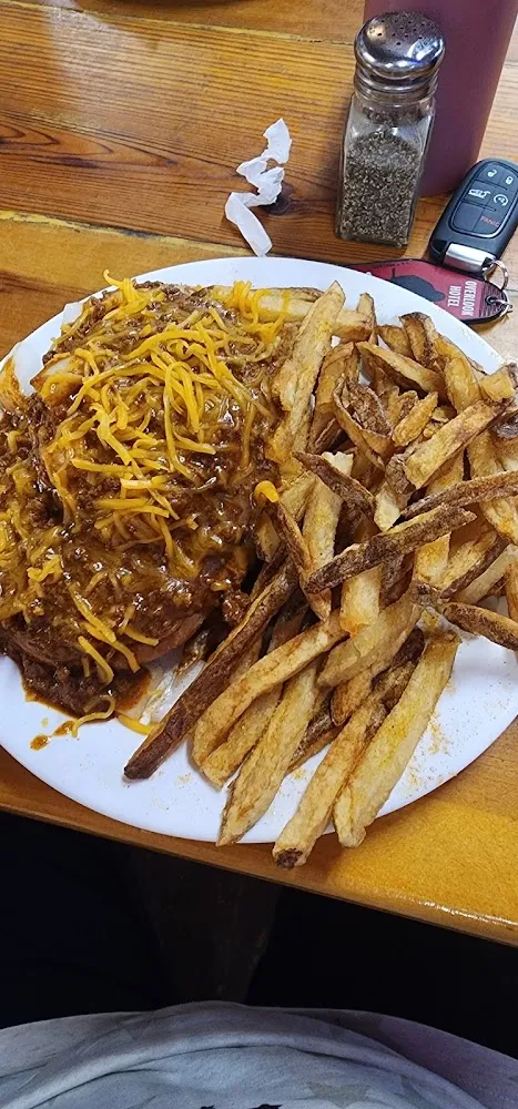 Open Faced Chili Burger and Fries